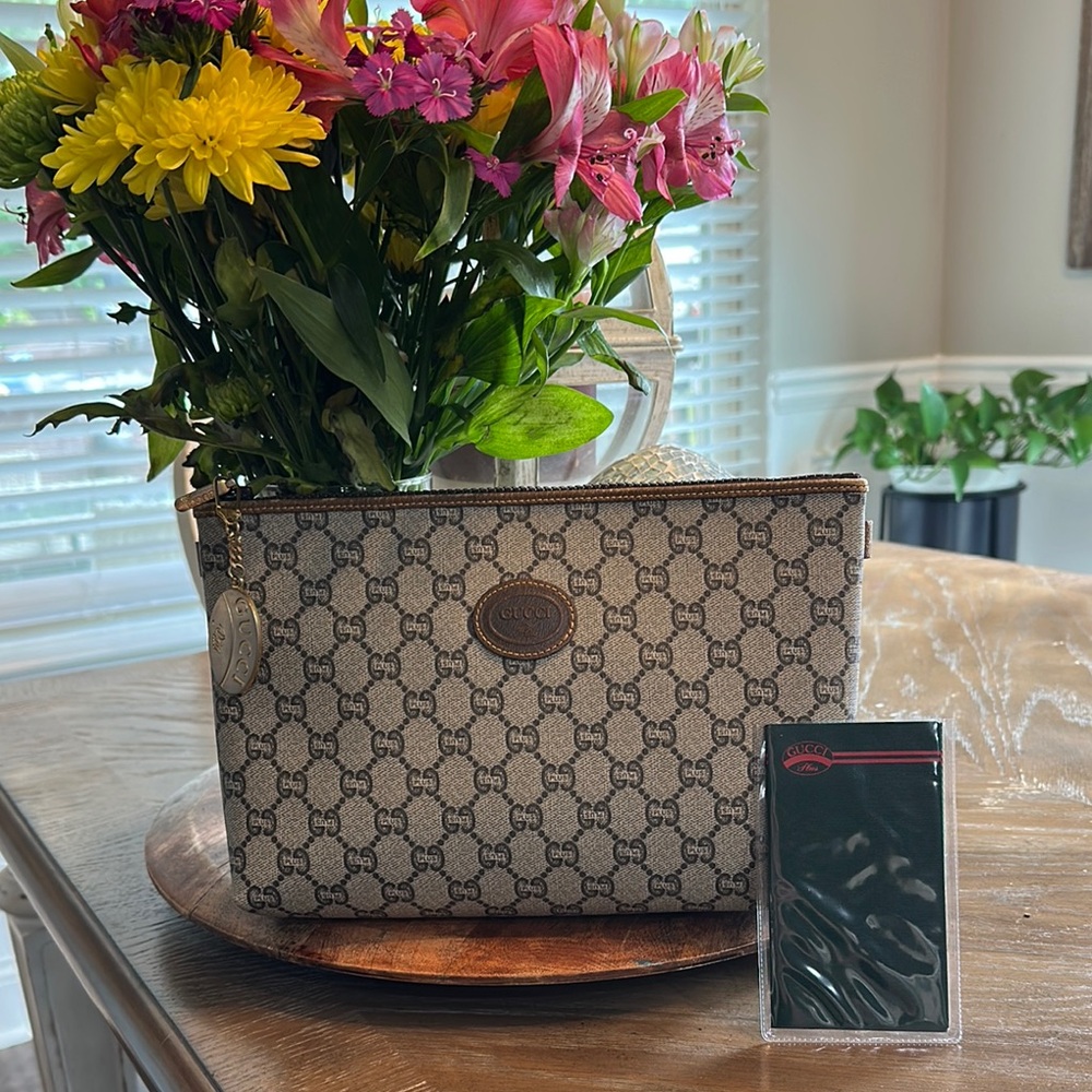 Gucci Plus Beige and Brown Monogram Pouch